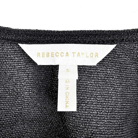 Rebecca Taylor Lurex Jersey Ruched V-neck Top Black Metallic Glitter size Small - Picture 7 of 14